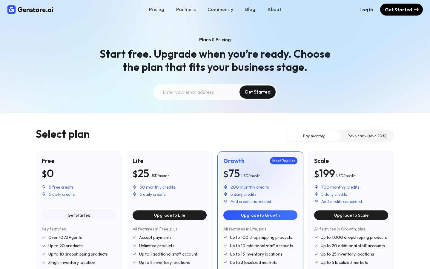 Genstore.ai Pricing
