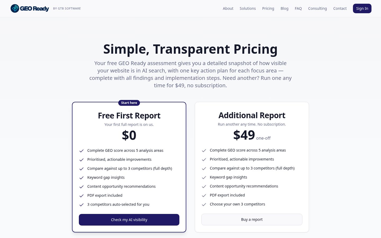 GEO Ready Pricing