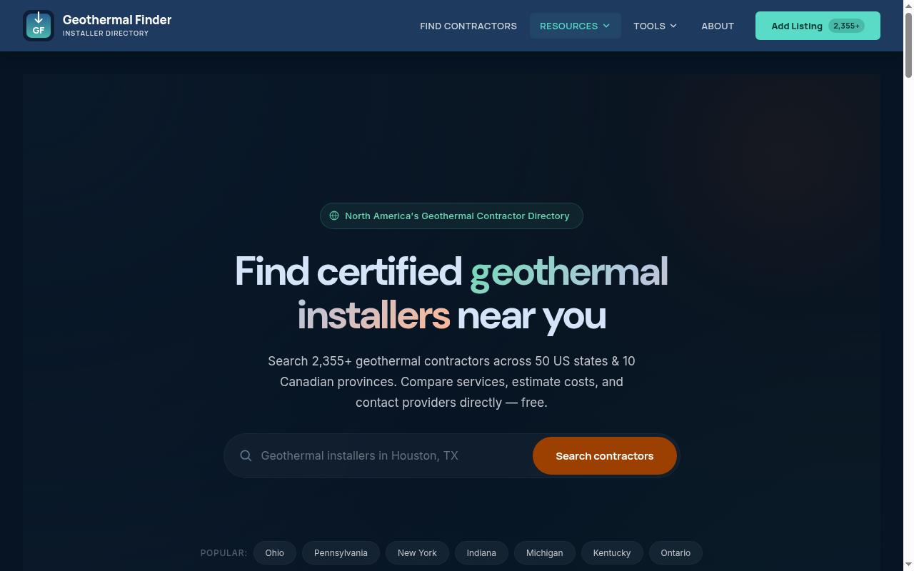 GeothermalFinder.com Homepage