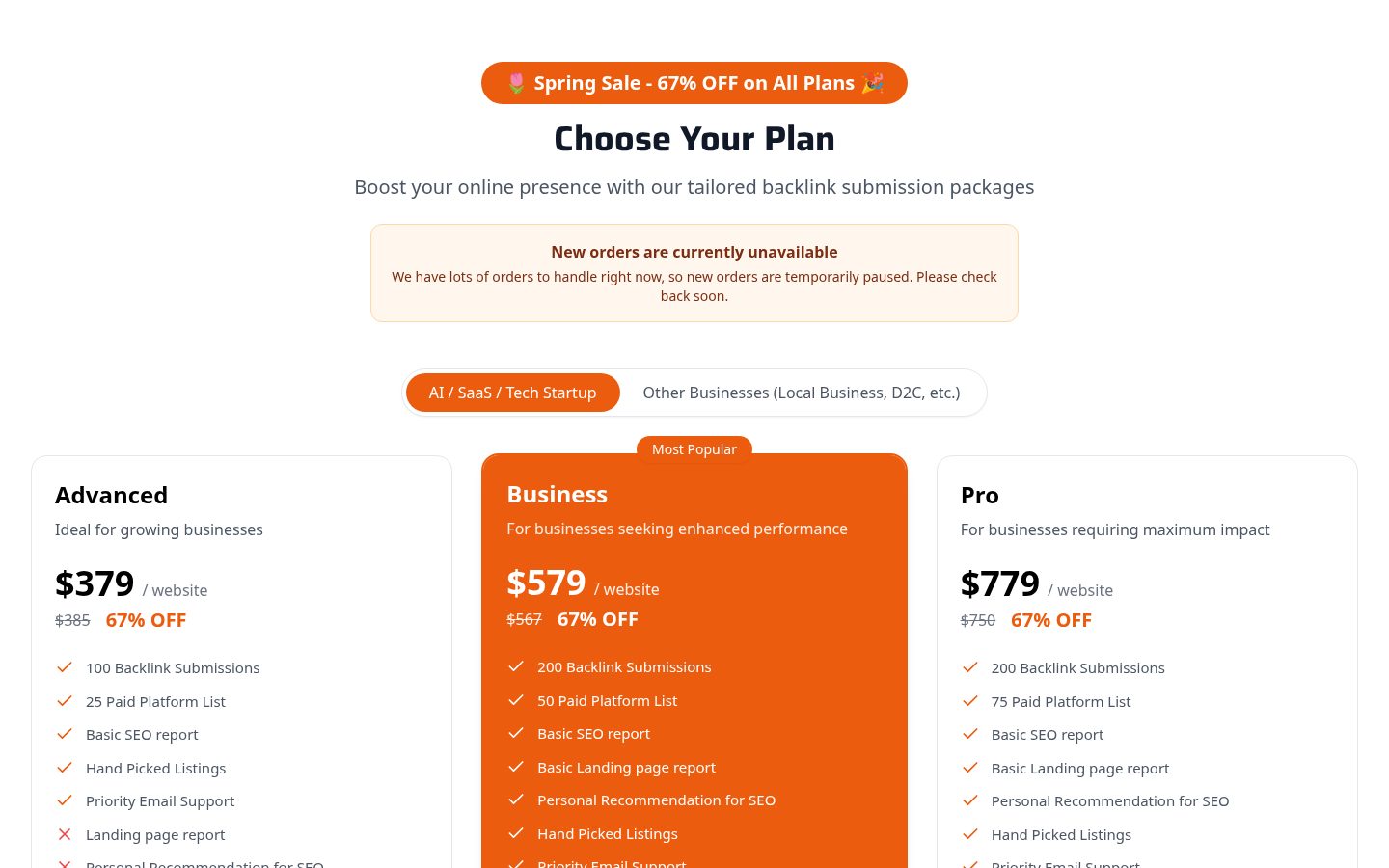 get more backlinks Pricing