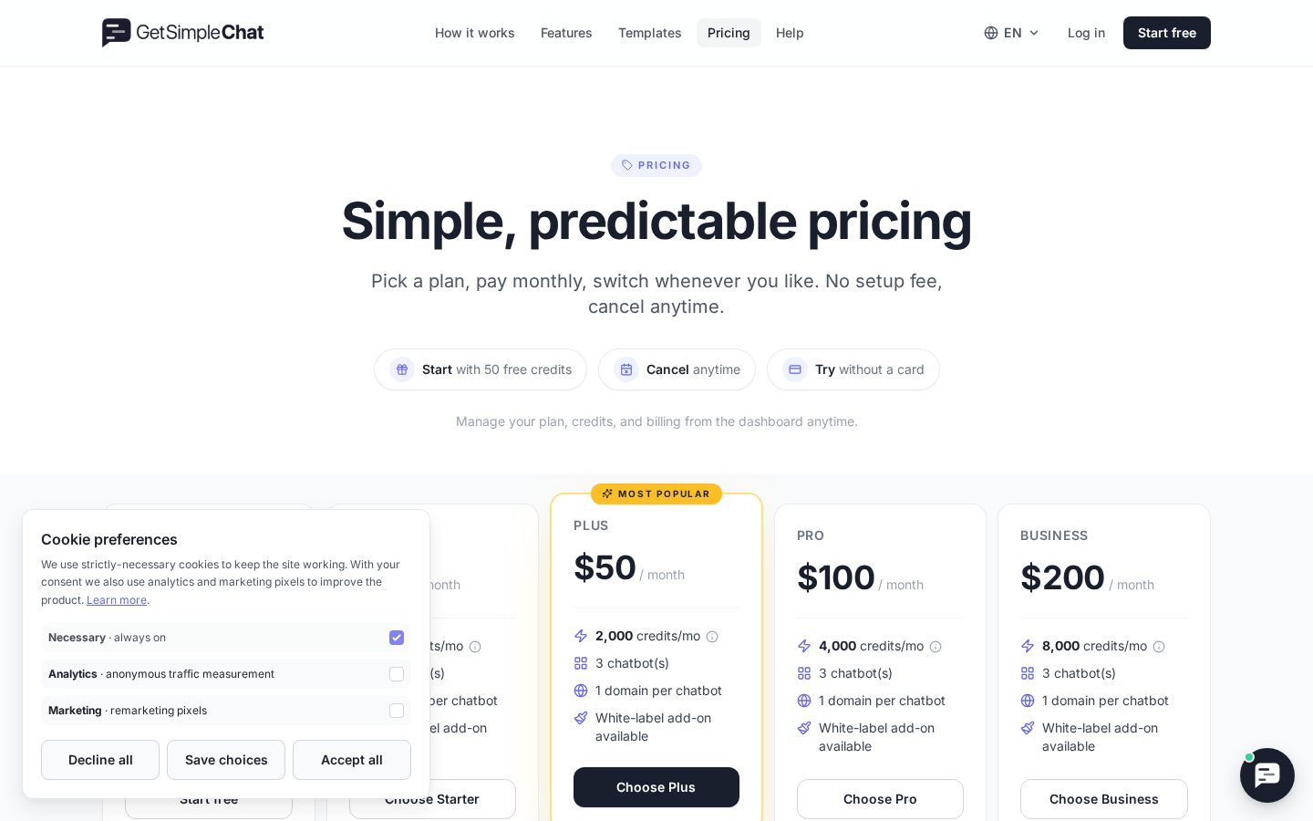 Get Simple Chat Pricing