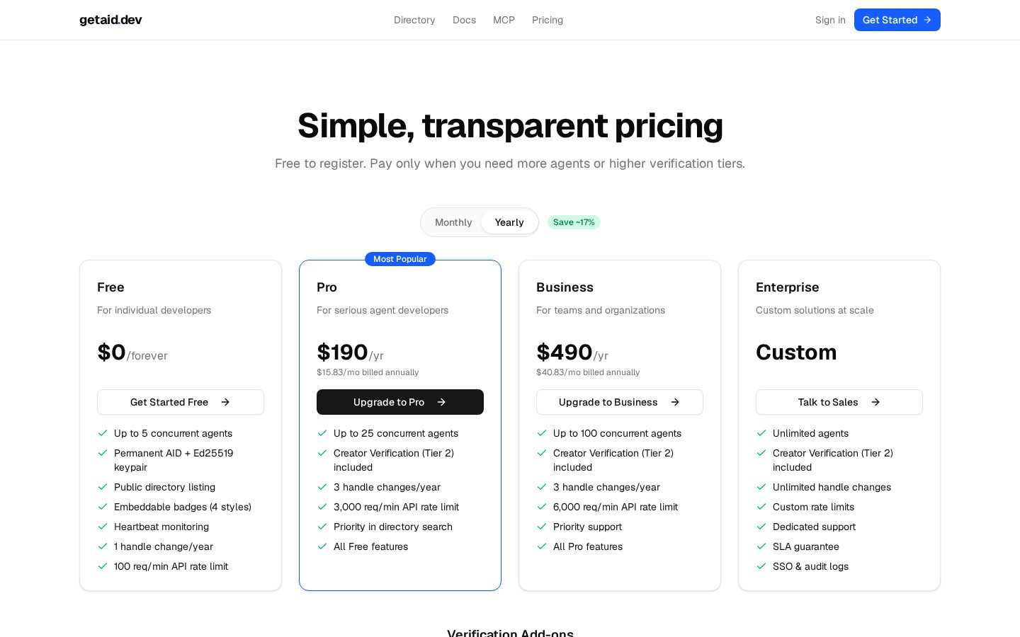 getaid.dev Pricing