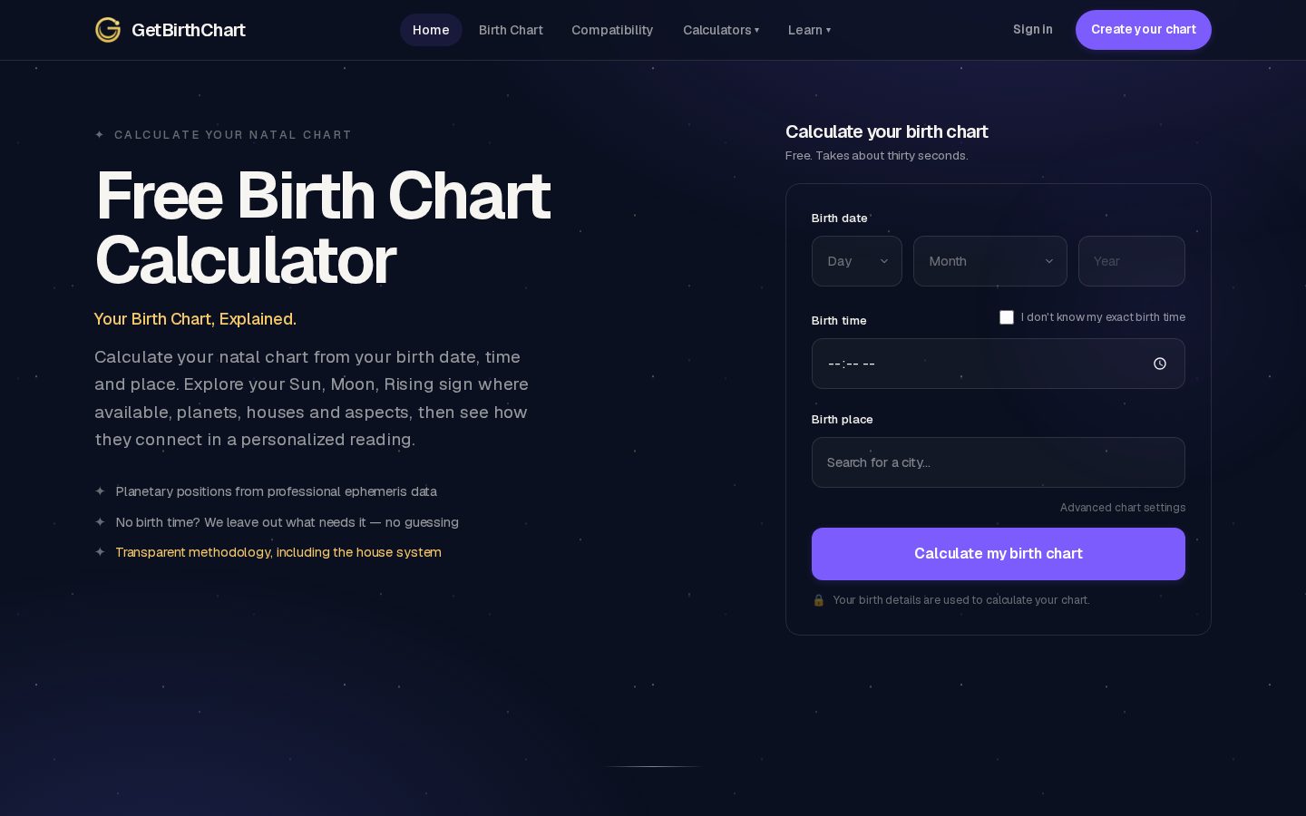 GetBirthChart Homepage