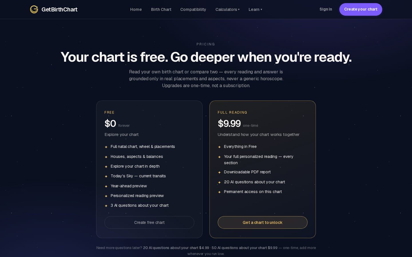 GetBirthChart Pricing