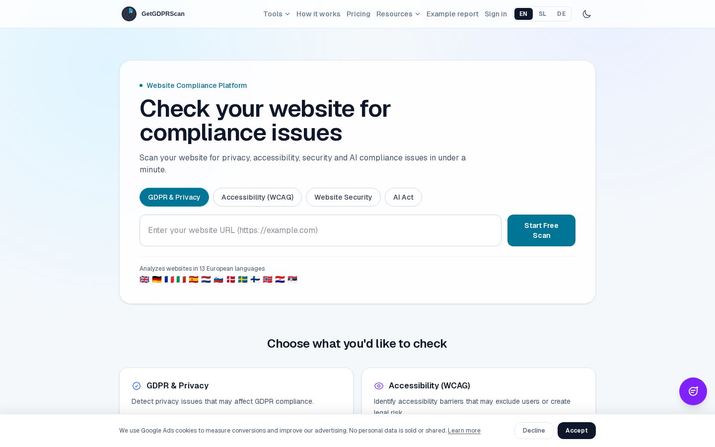 GetGDPRScan Homepage