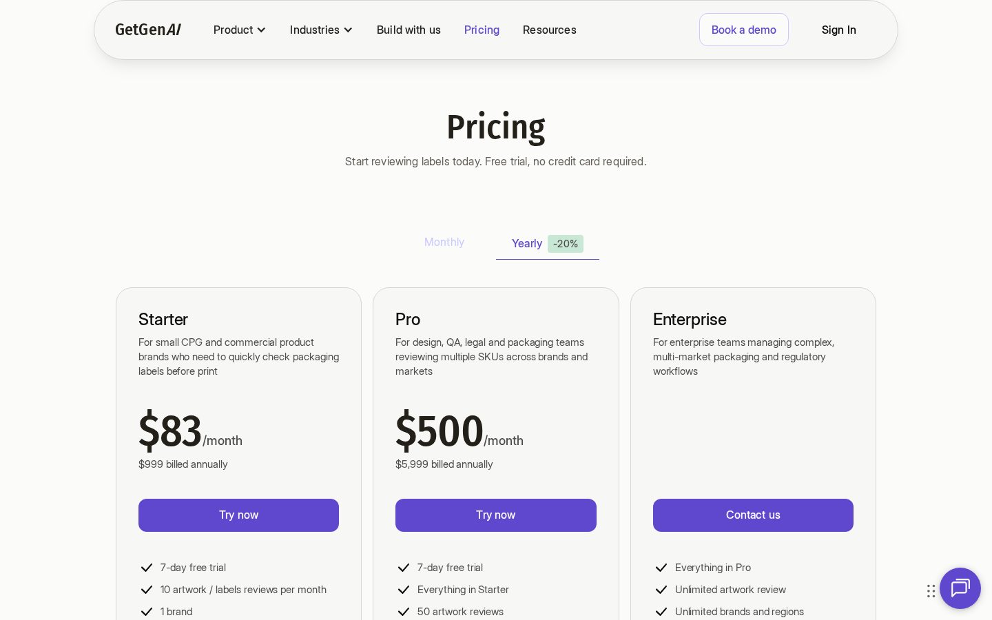 GetGenAI Pricing