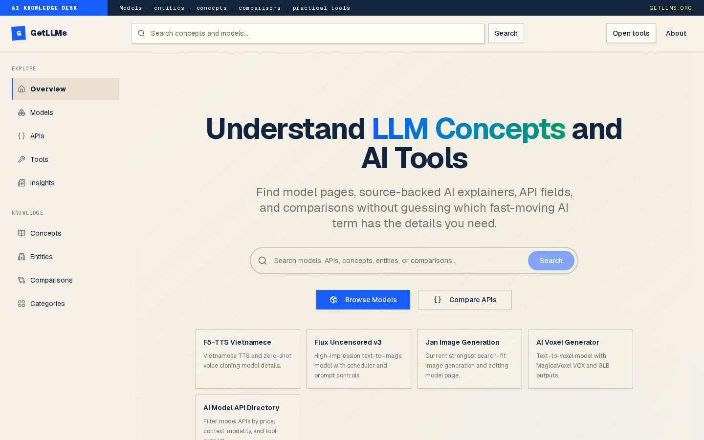 GetLLMs Homepage