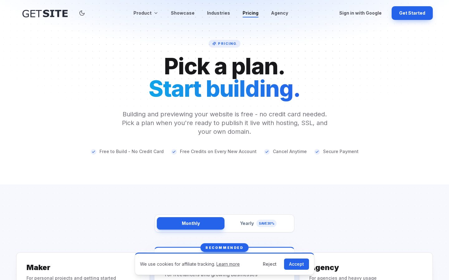 GetSite Pricing