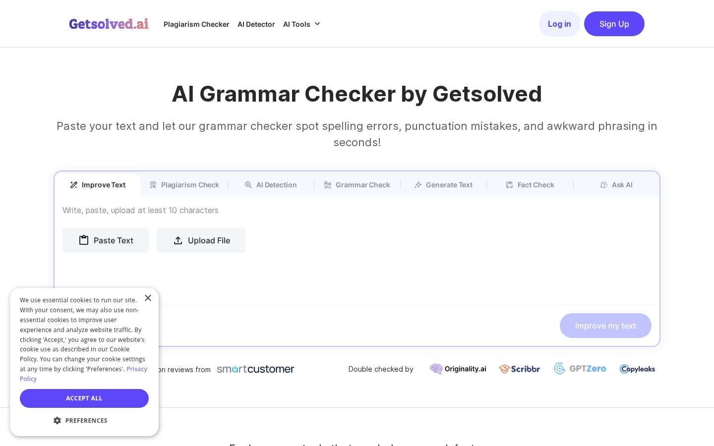 Getsolved AI Grammar Checker Homepage