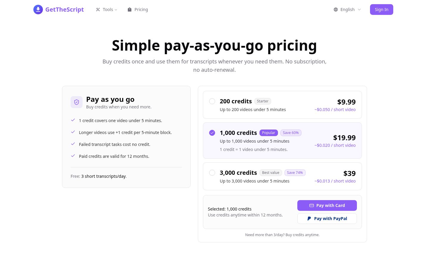 GetTheScript Pricing