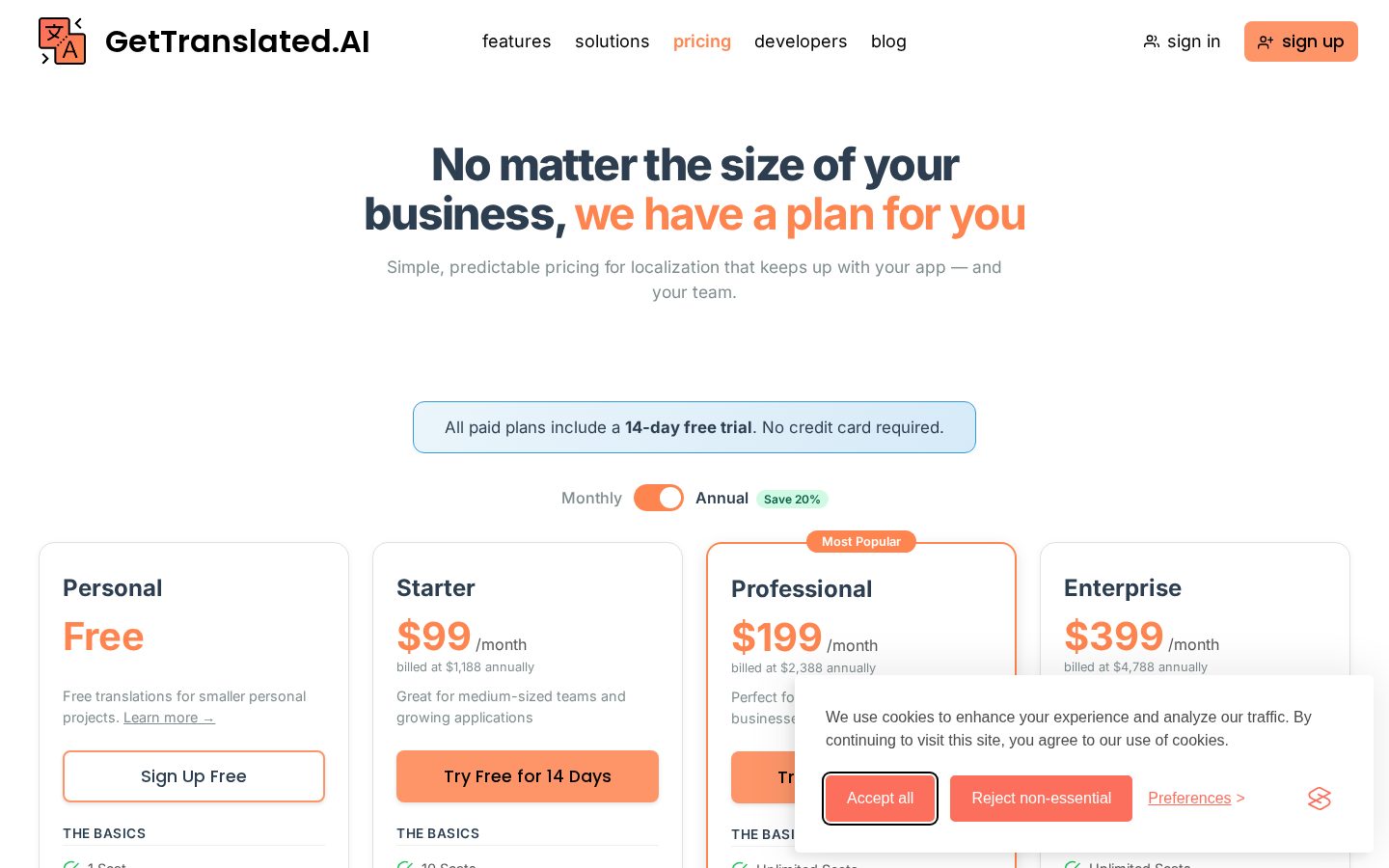 GetTranslated.AI Pricing