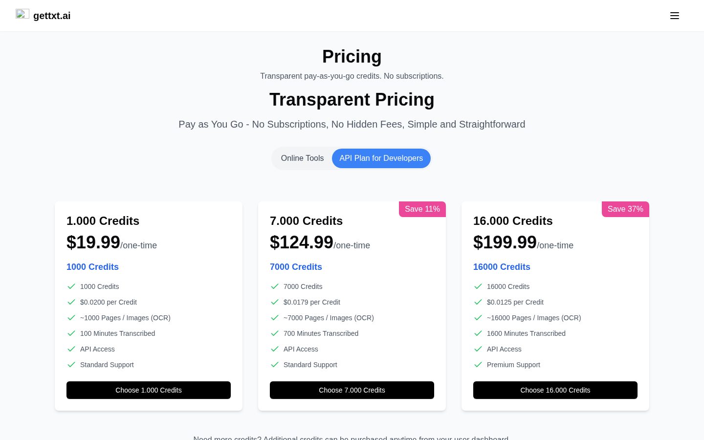GetTxt.AI Pricing