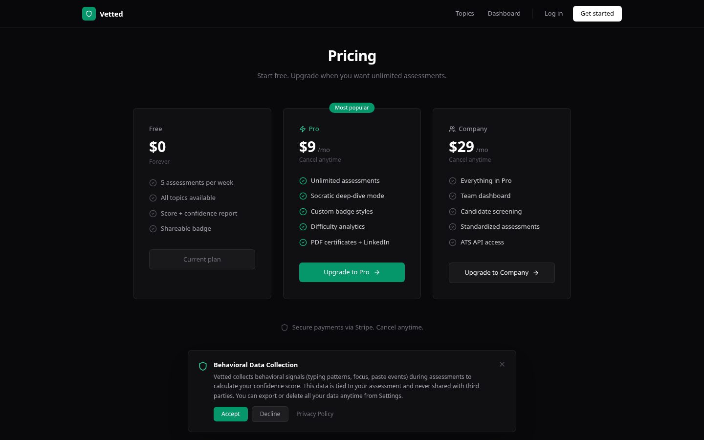 GetVetted Pricing