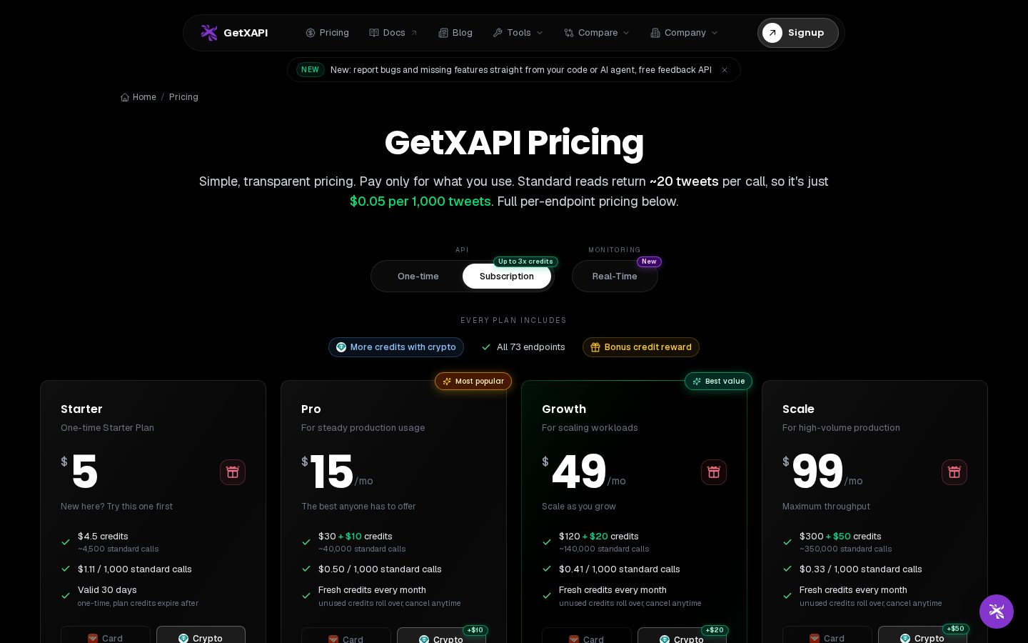 GetXAPI Pricing