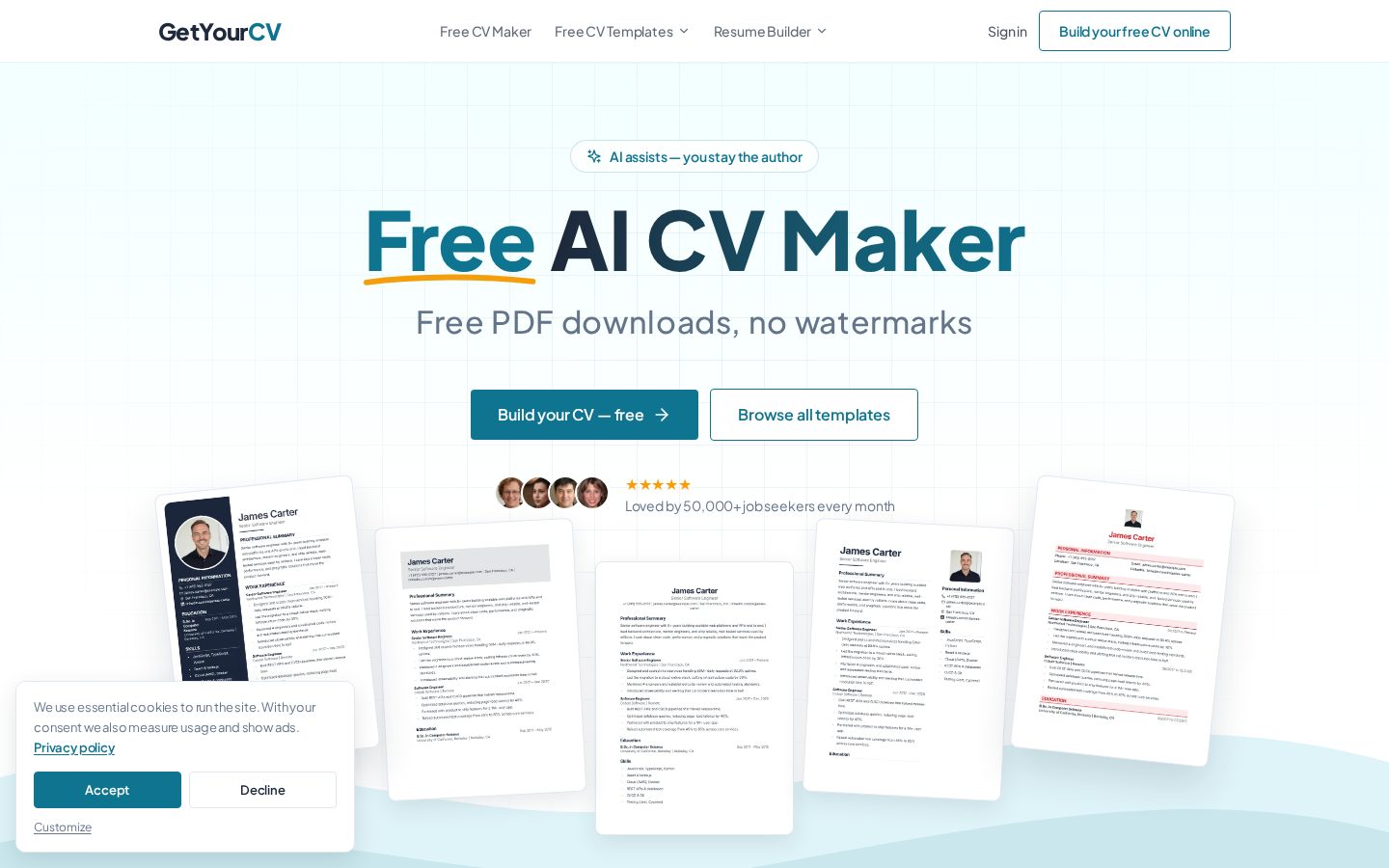 GetYourCV Homepage