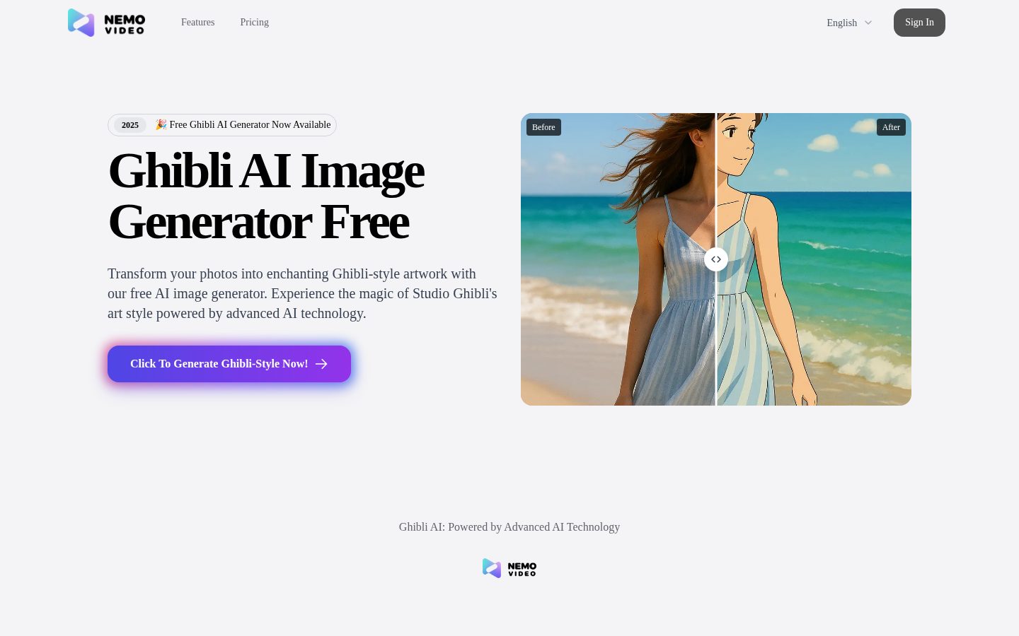 Ghibli AI Image Generator Homepage