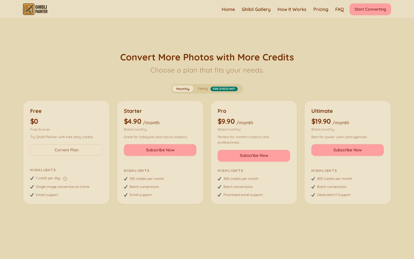 Ghibli Painter Pricing