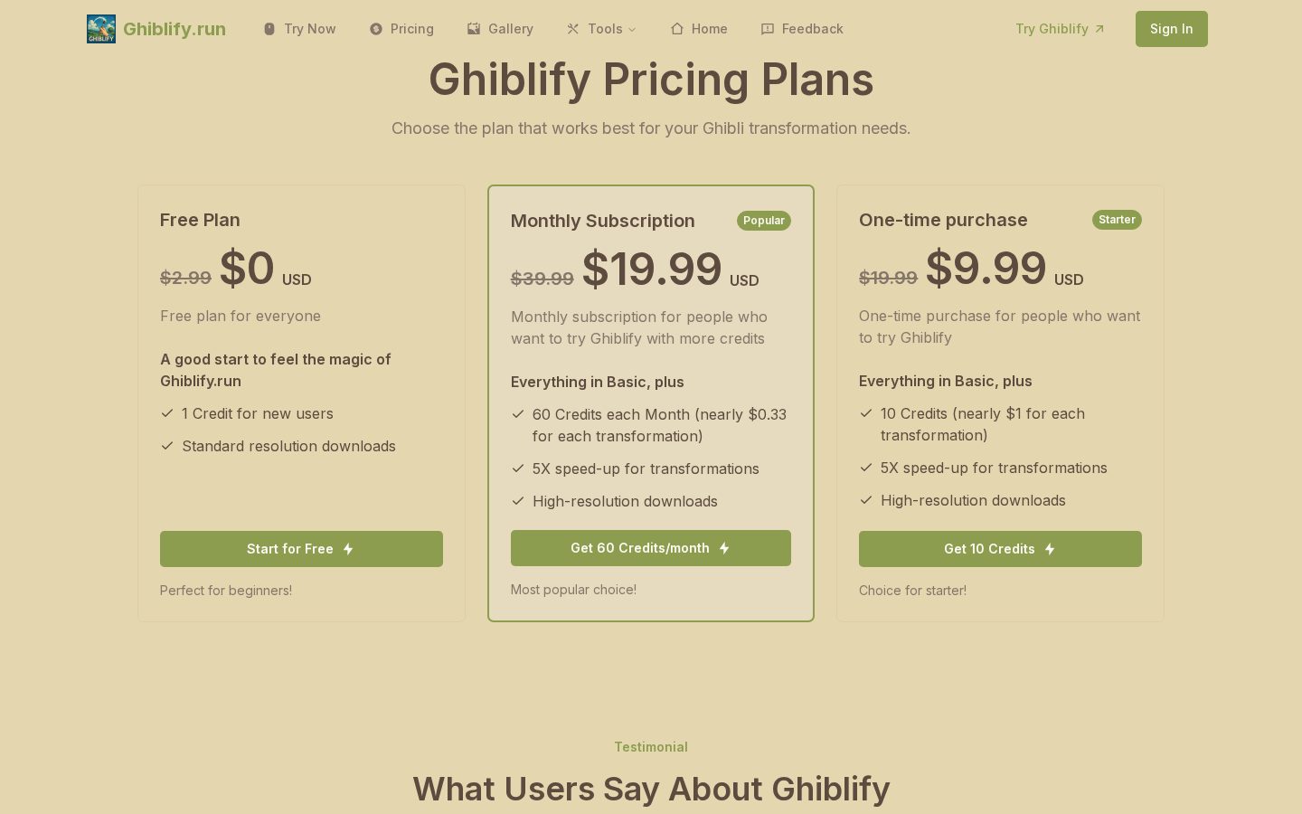 ghiblify Pricing
