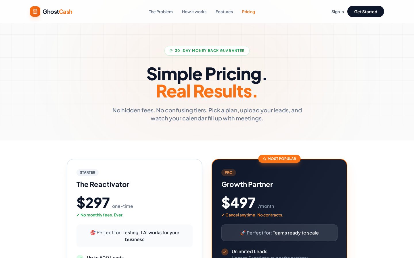 Ghost Cash Pricing