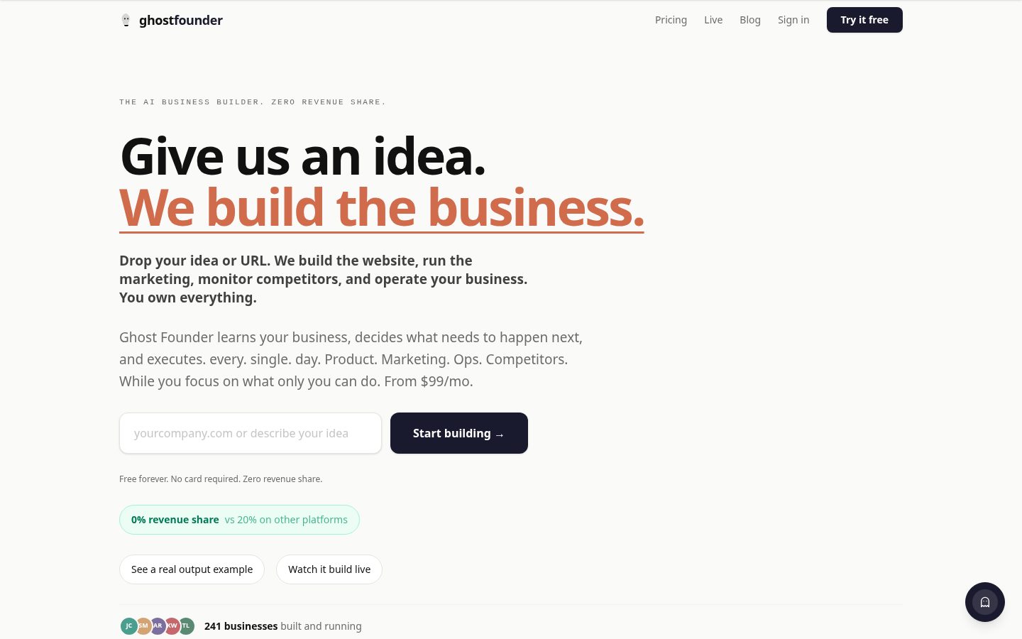 Ghost Cofounder Homepage