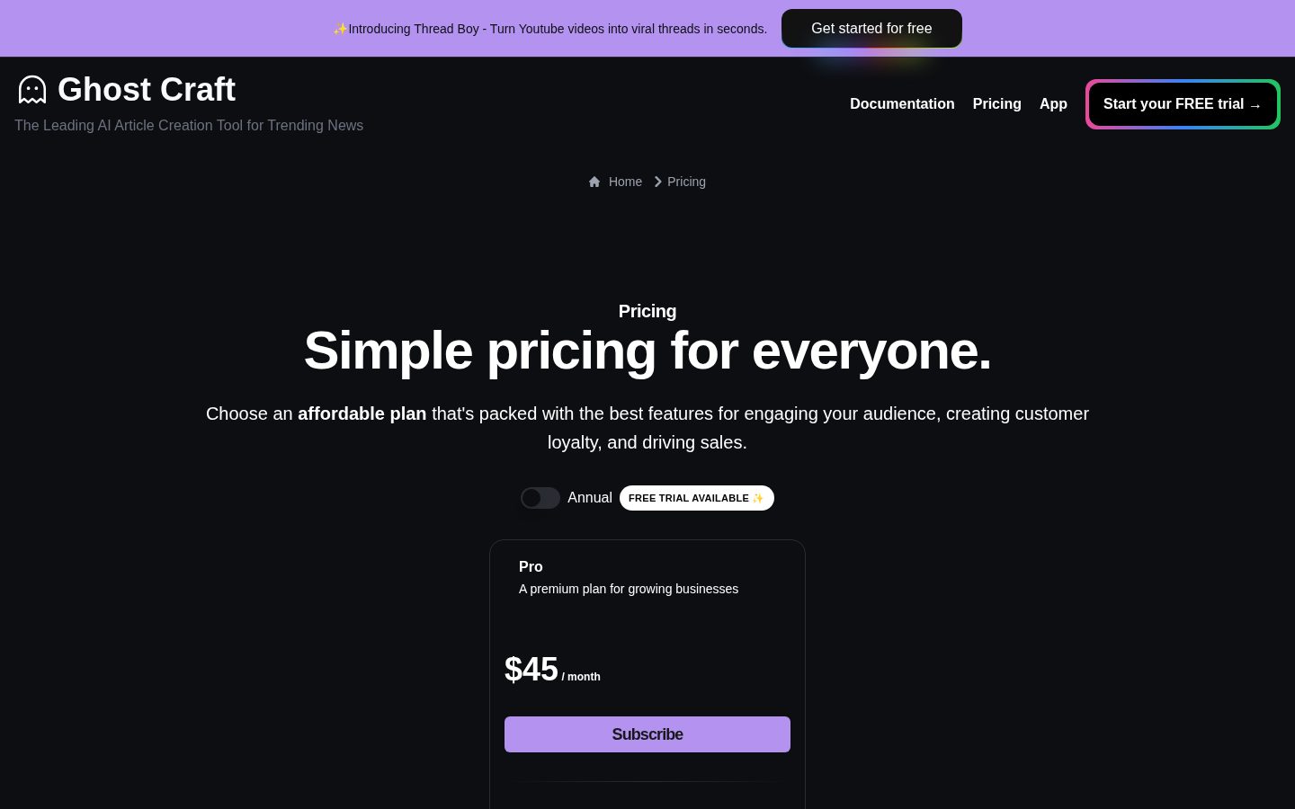 Ghost Craft Pricing