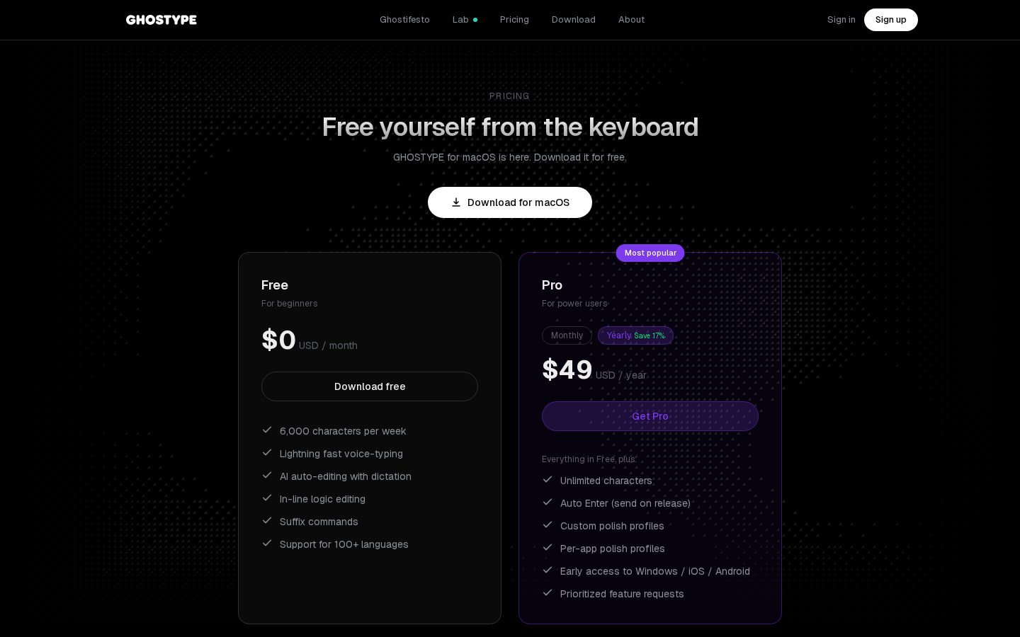 GHOSTYPE Pricing