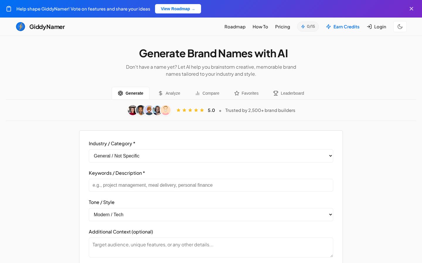 GiddyNamer Homepage