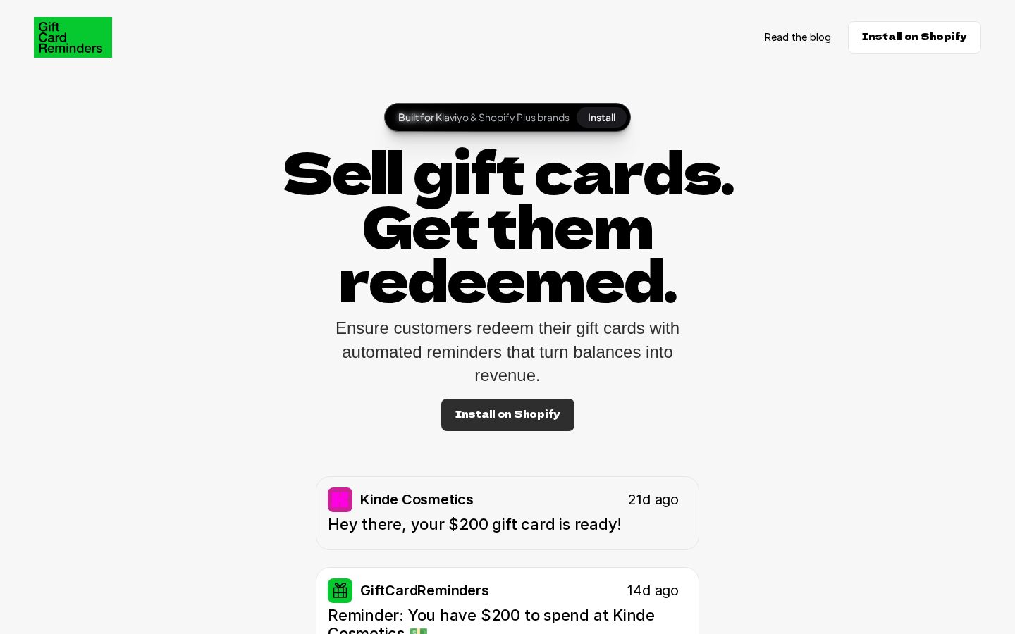GiftCardReminders Homepage