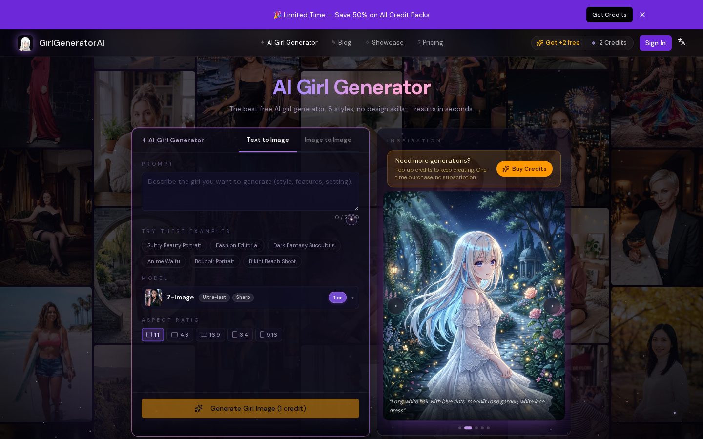 GirlGeneratorAI Homepage