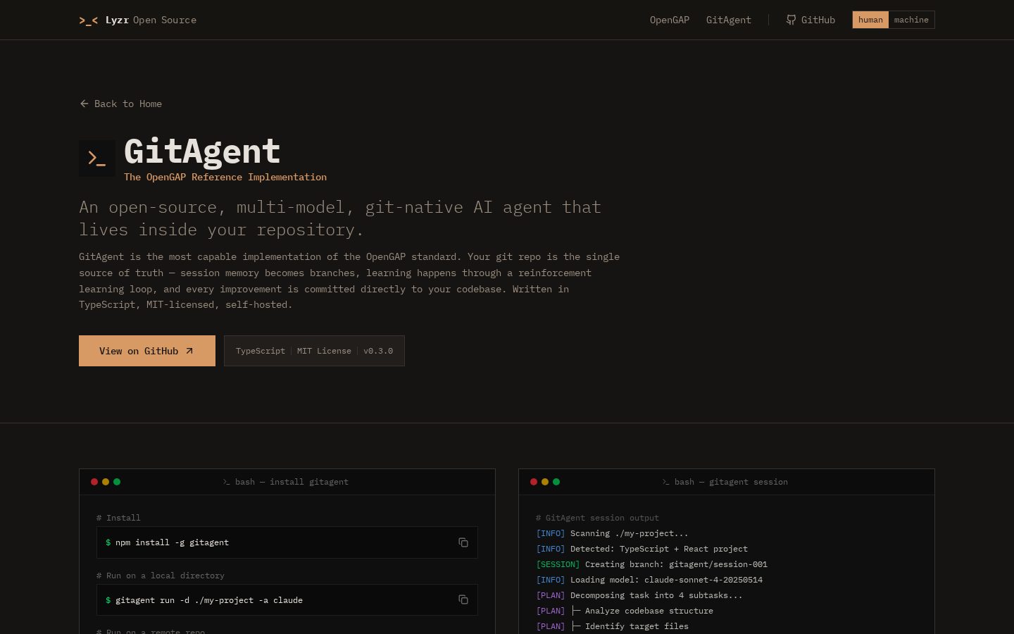 GitAgent by Lyzr Homepage