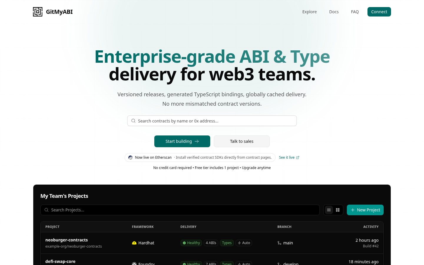 GitMyABI - Enterprise-grade ABI & Type delivery for web3 teams and Agents. Homepage