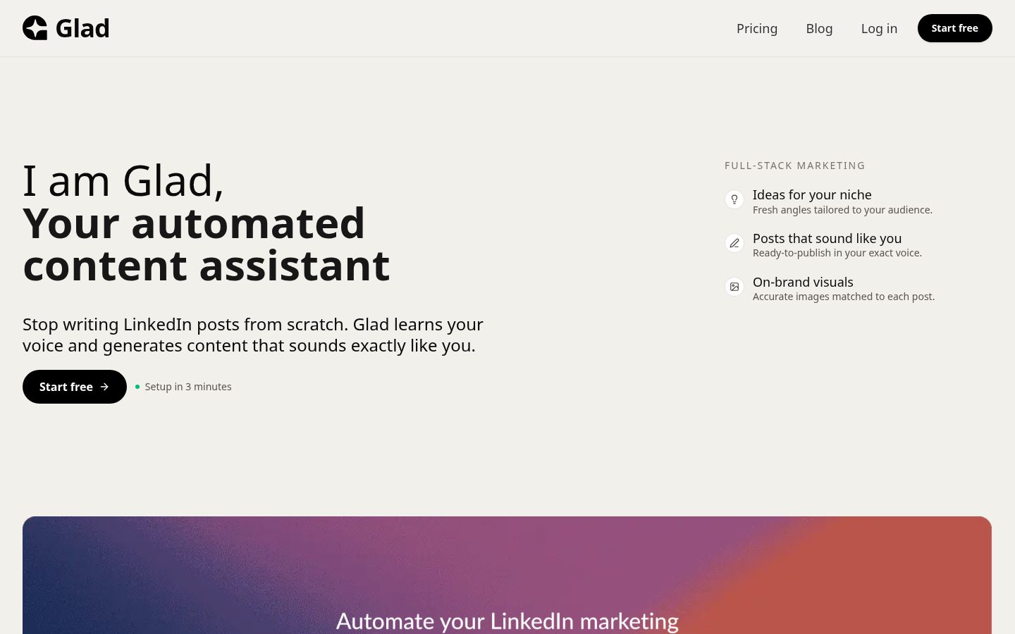 Glad AI Homepage