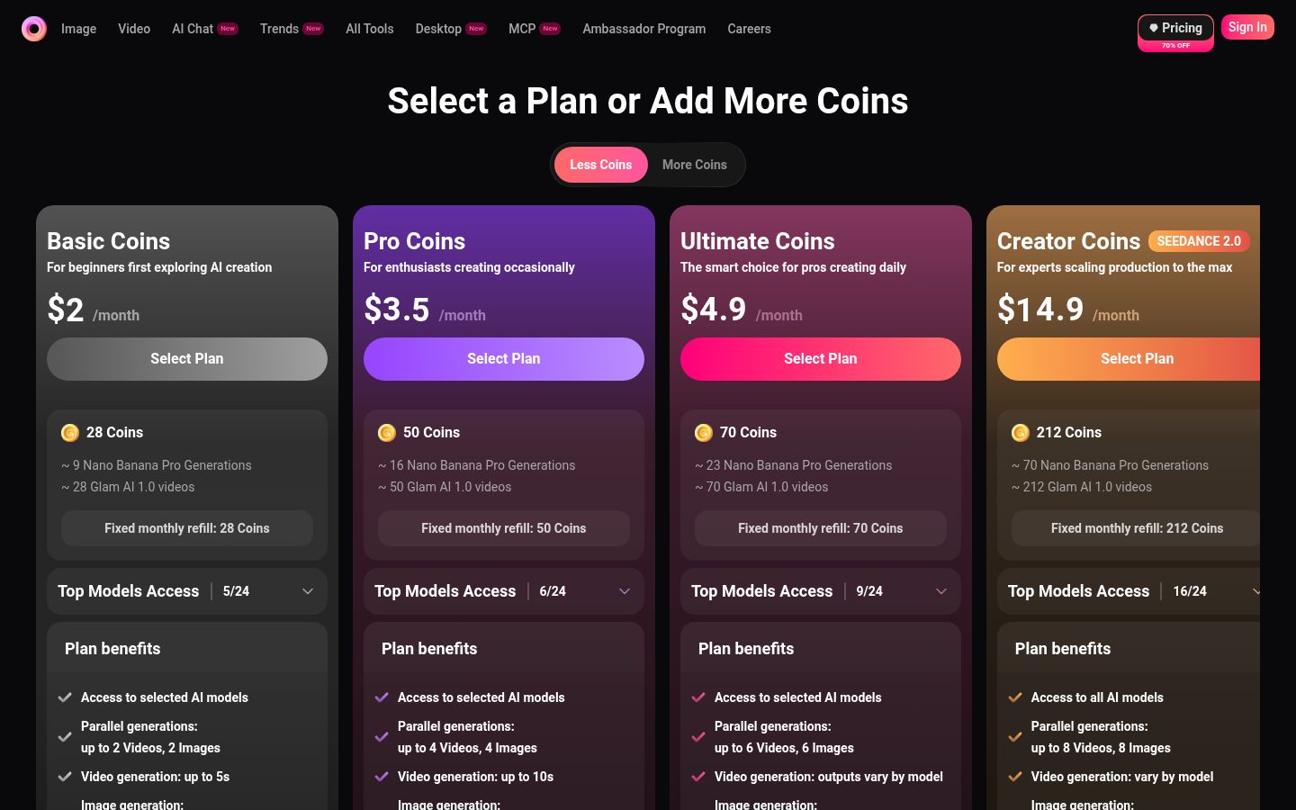 Glam AI Pricing