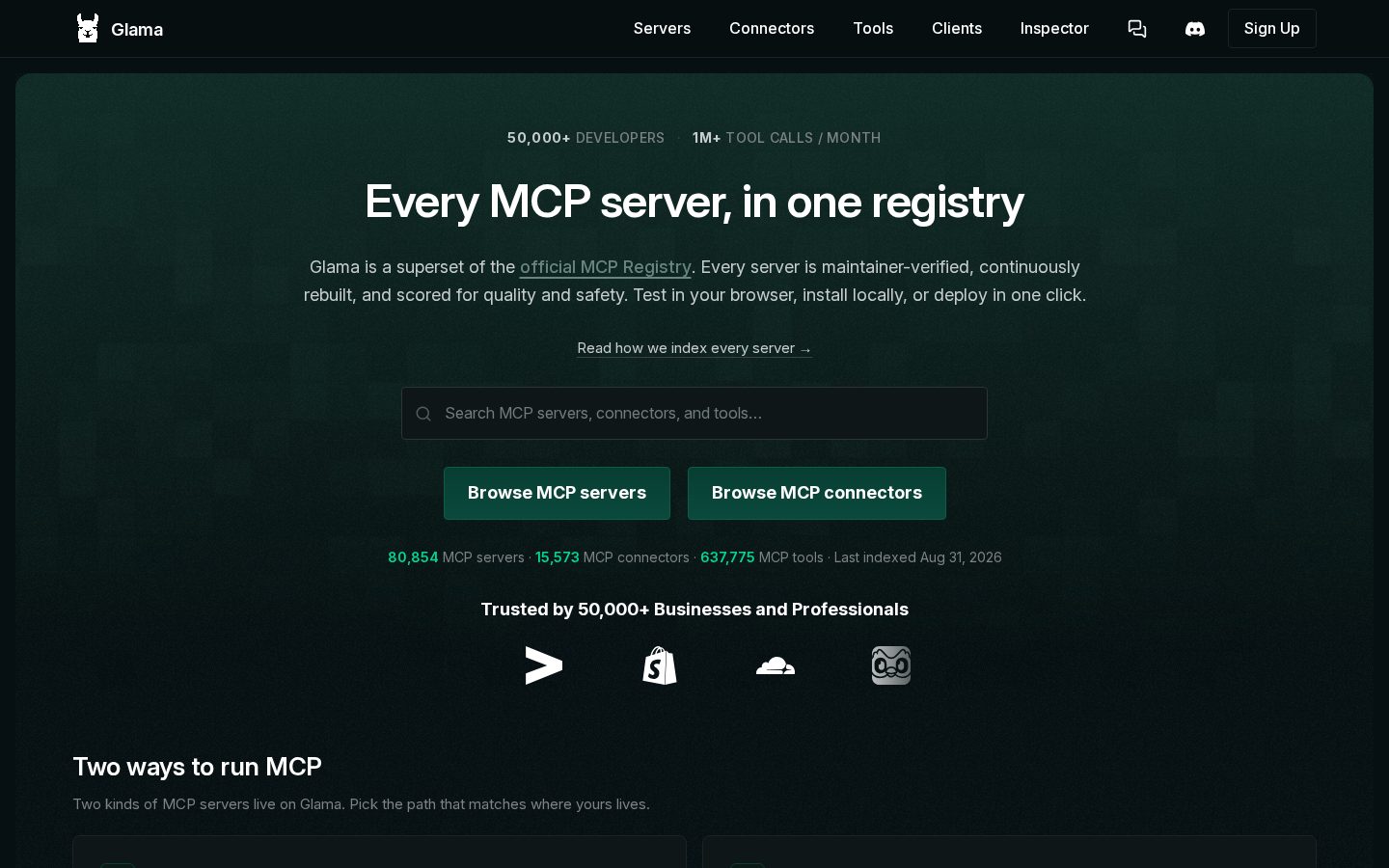 Glama Homepage