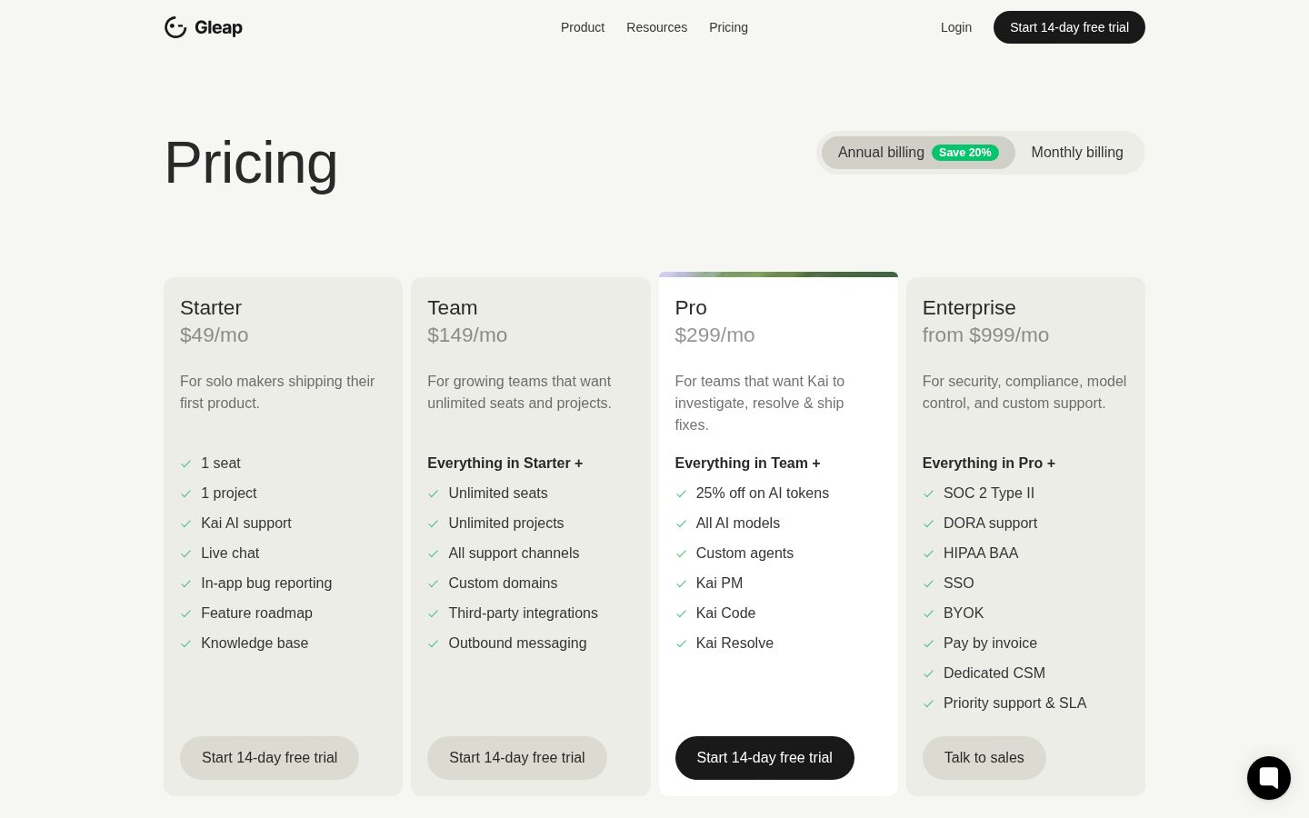 Gleap Pricing