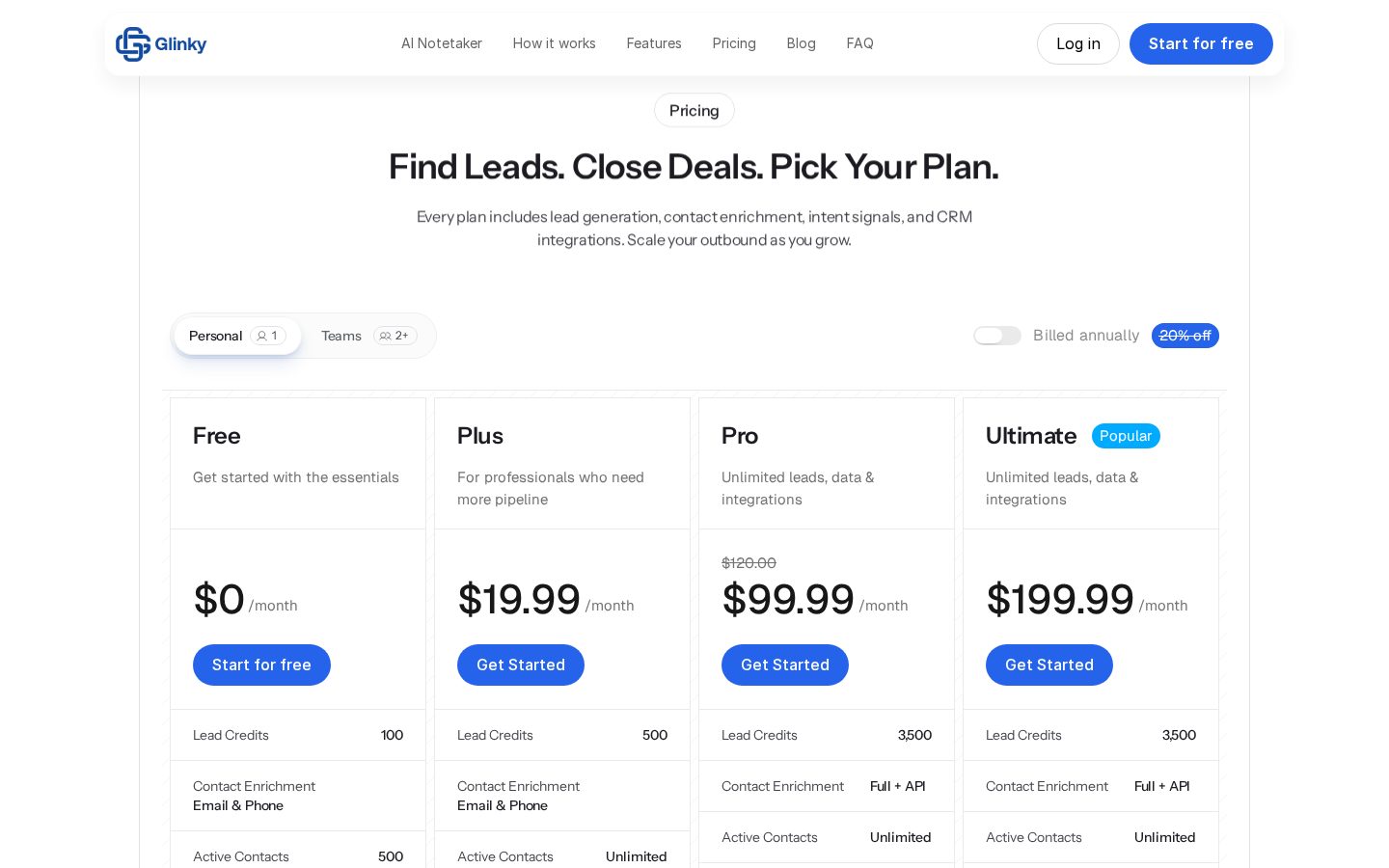 Glinky Pricing