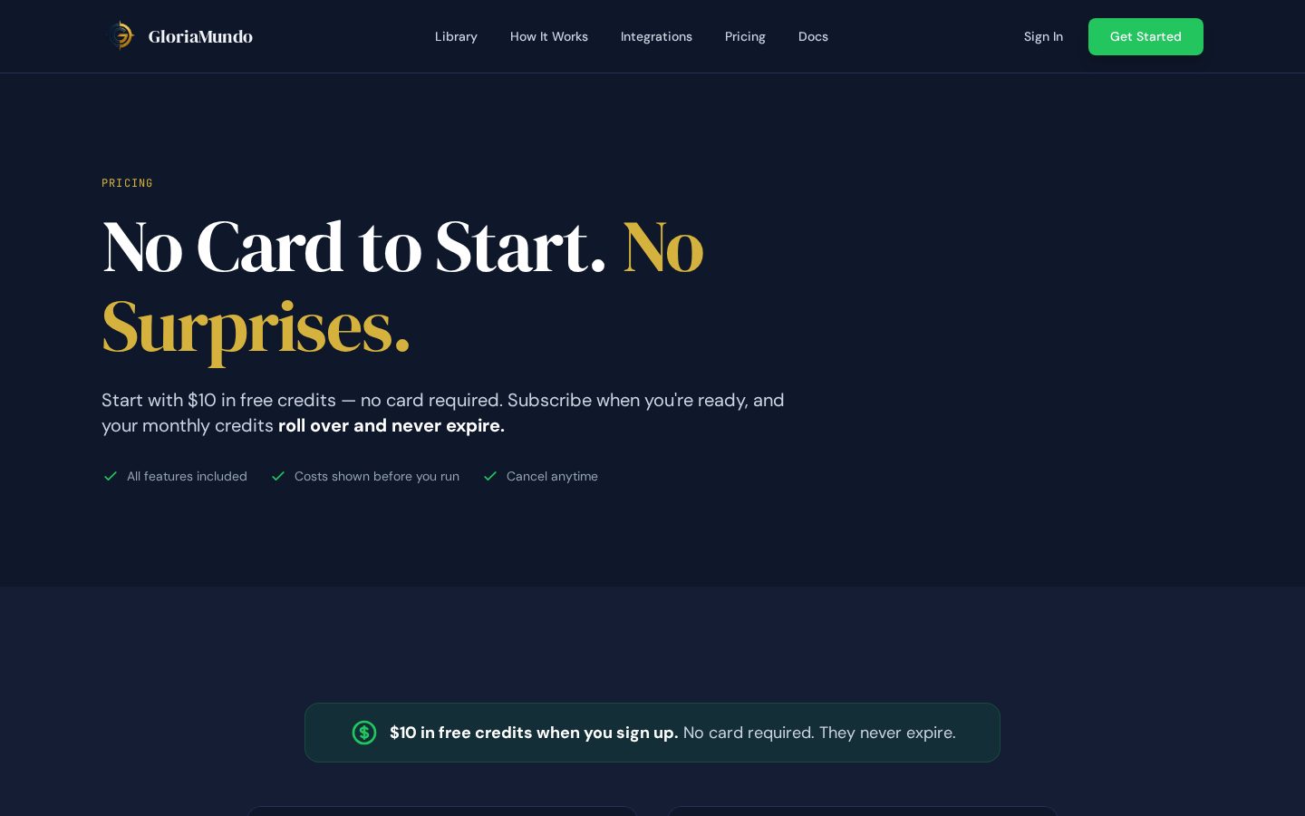 GloriaMundo Pricing