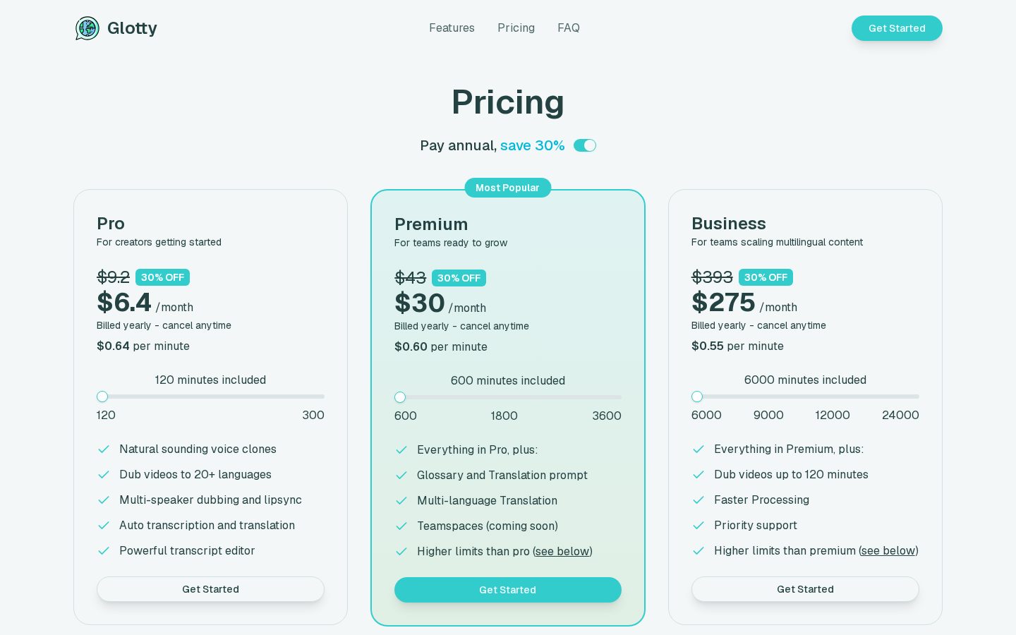 Glotty Pricing