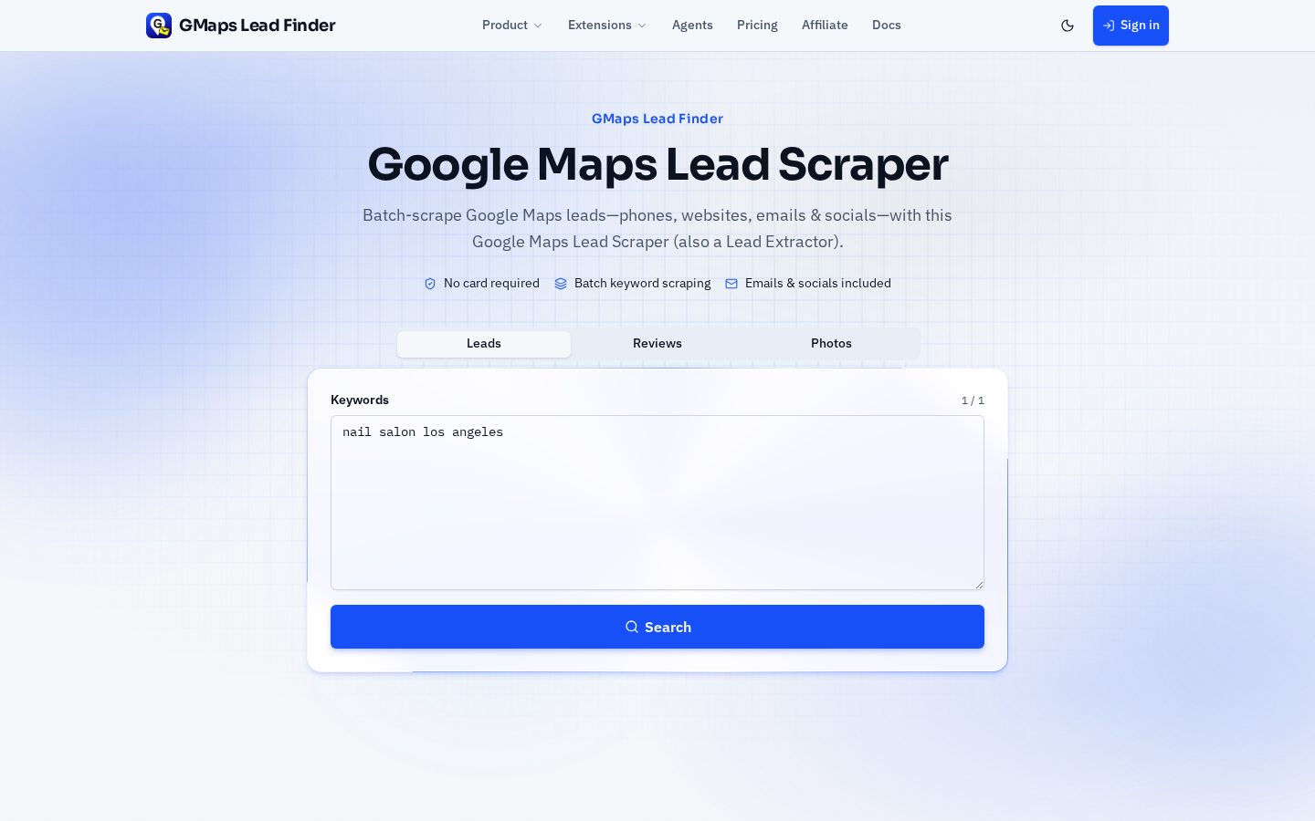 GMaps Lead Finder Homepage