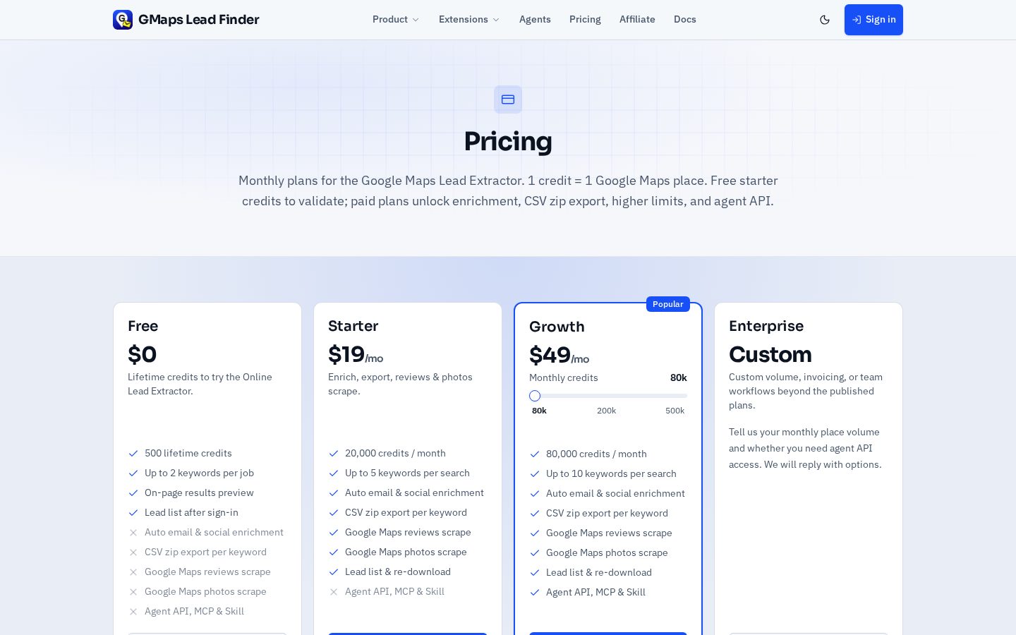 GMaps Lead Finder Pricing