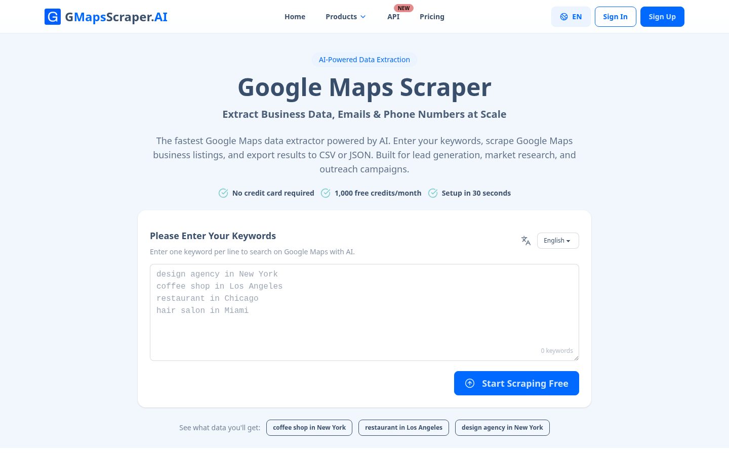 GMapsScraper.AI Homepage