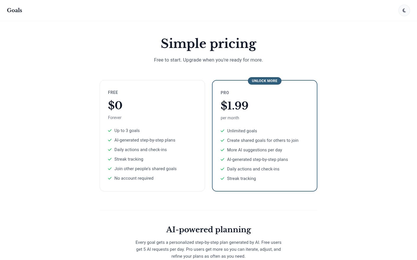 Goals Pricing
