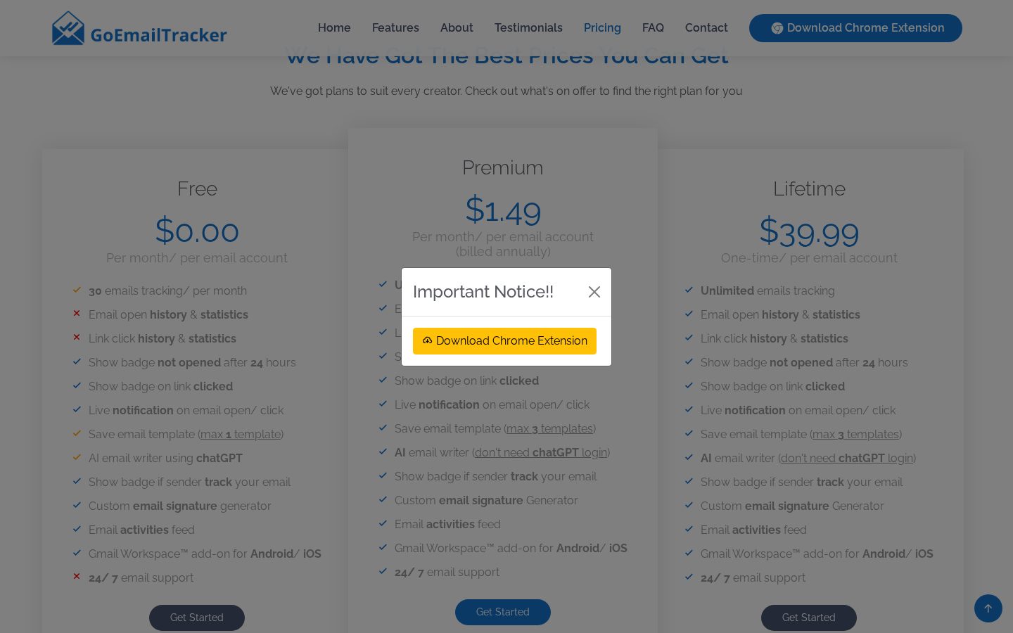 GoEmailTracker Pricing
