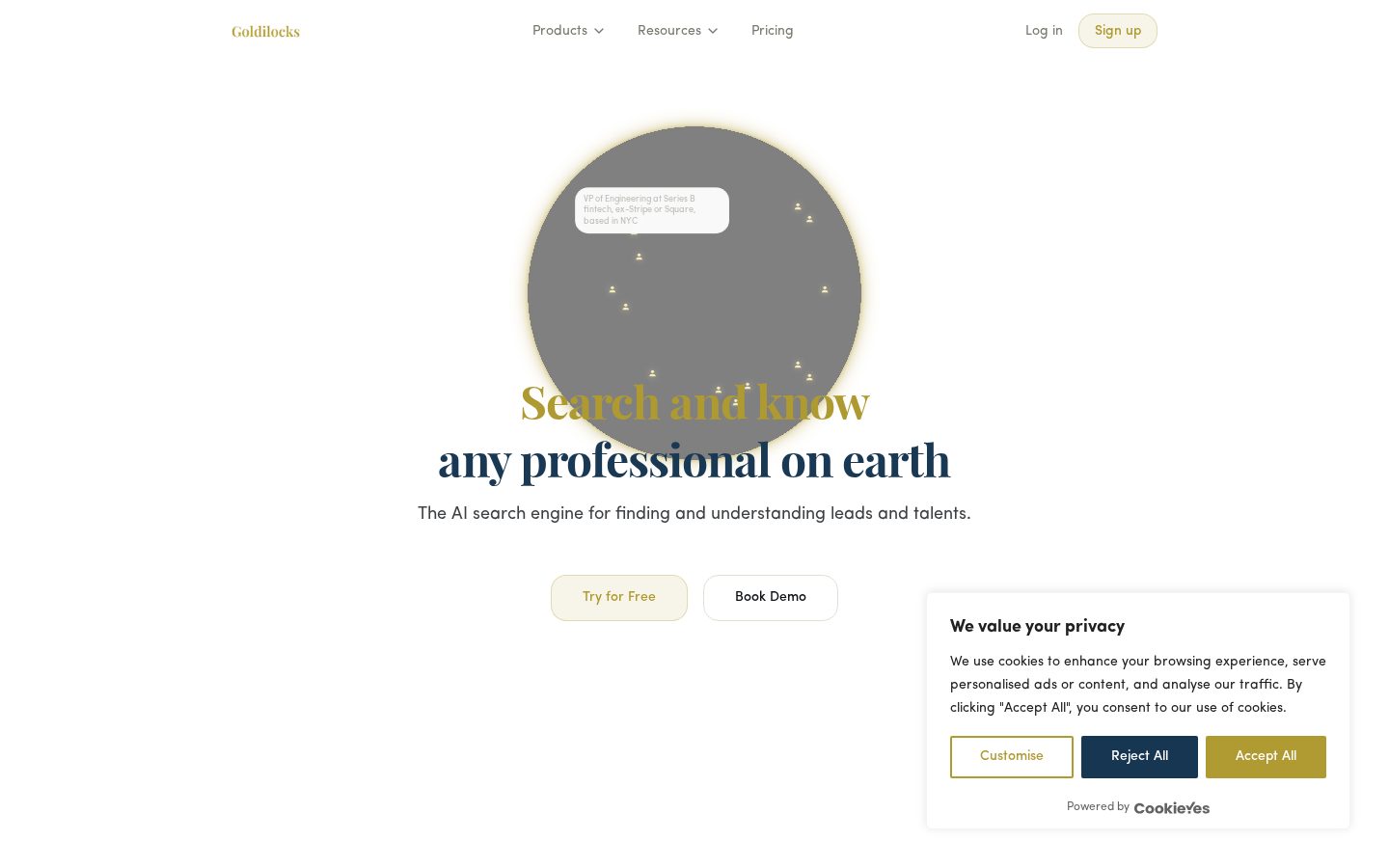 Goldilocks People Search Platform Homepage