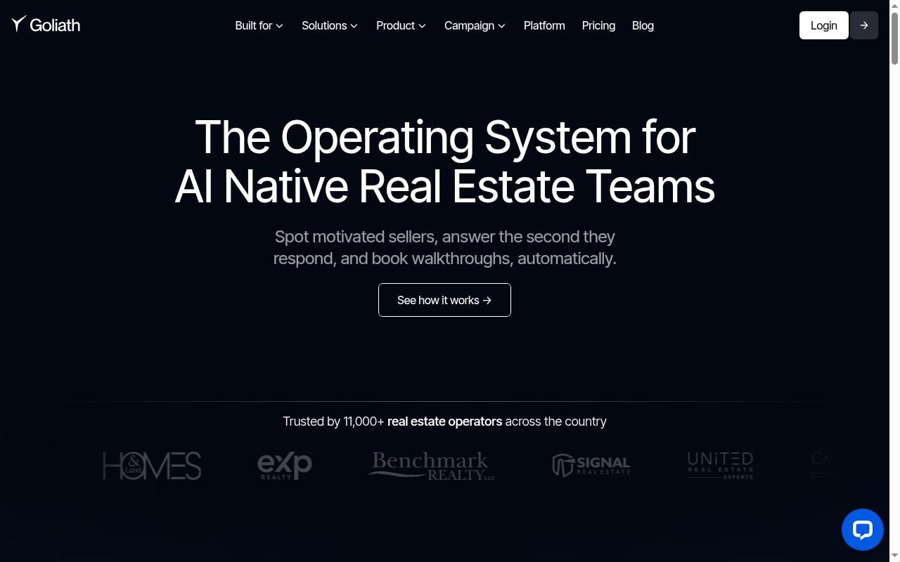 Goliath Data Real Estate CRM Homepage