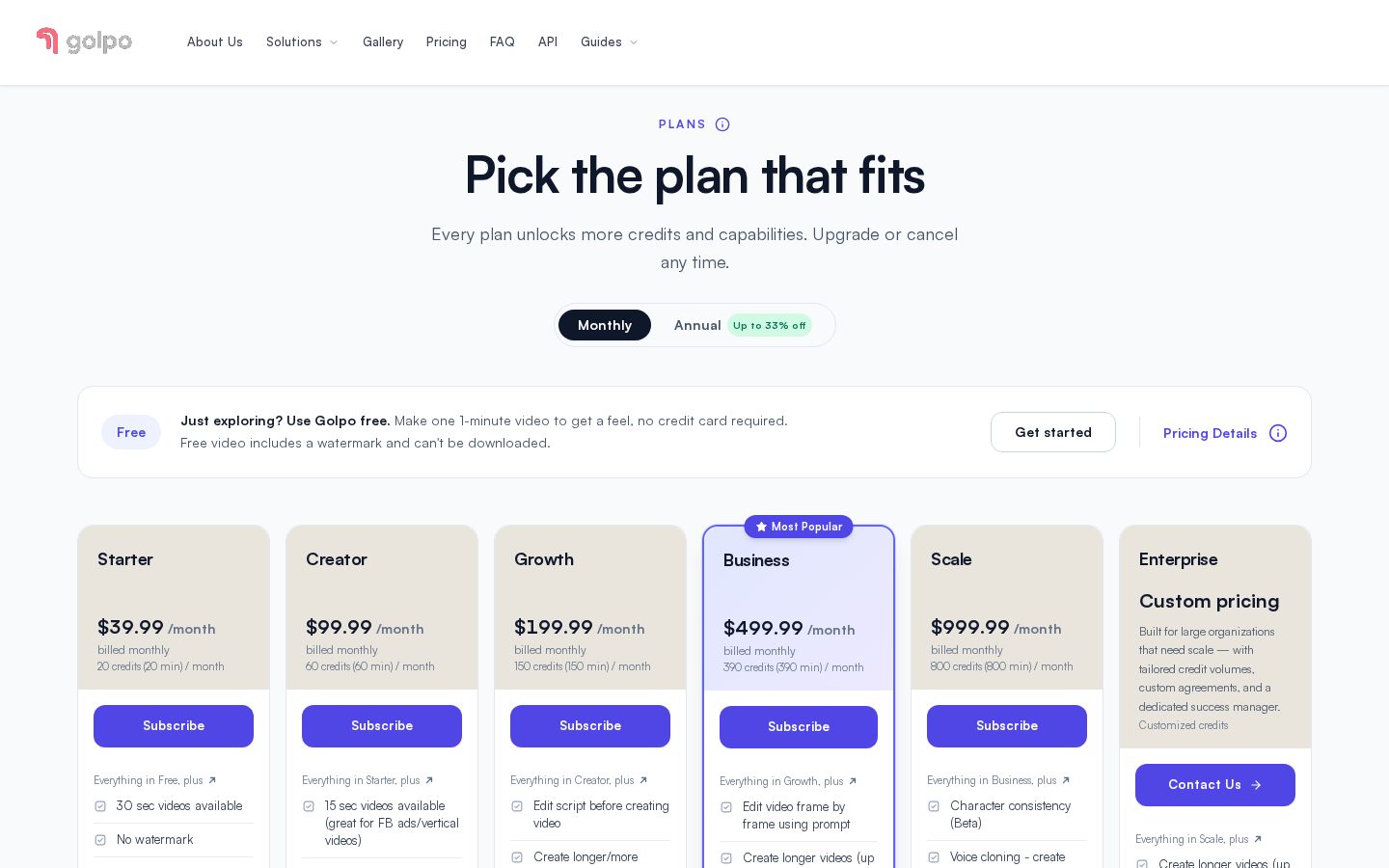 Golpo Pricing