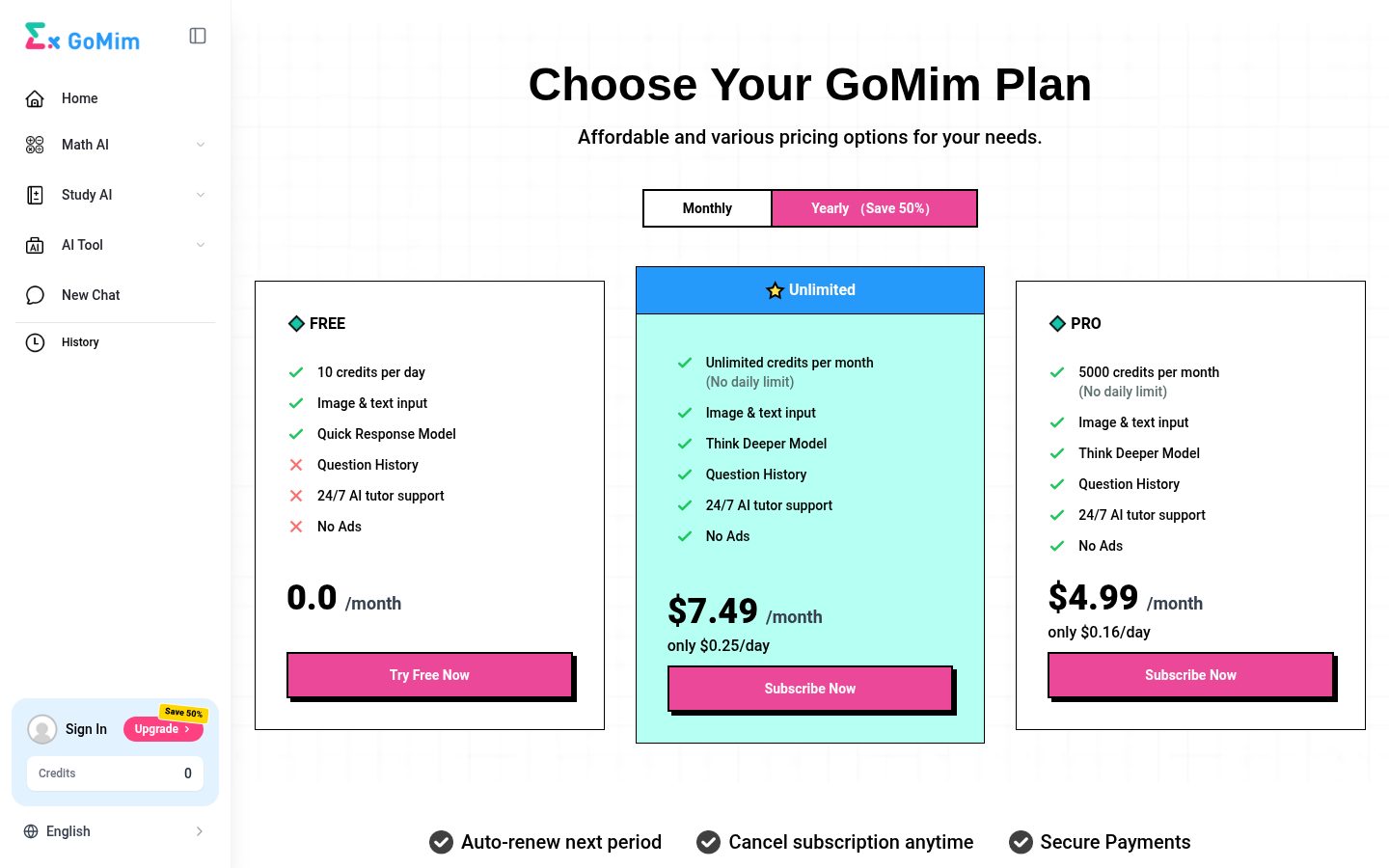 GoMim Pricing