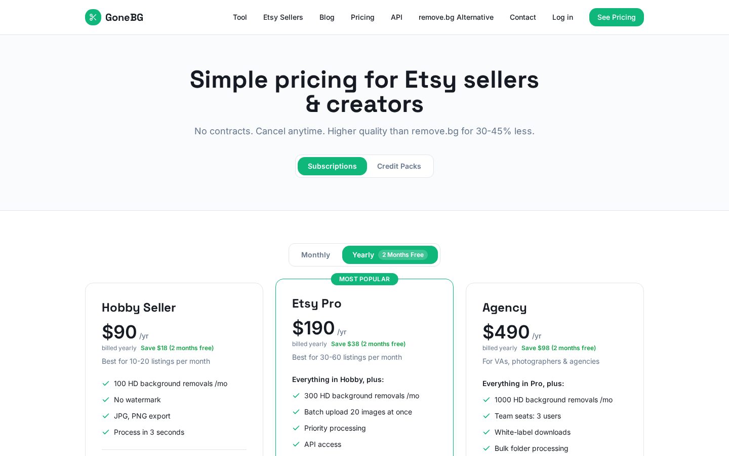 GoneBG.com Pricing