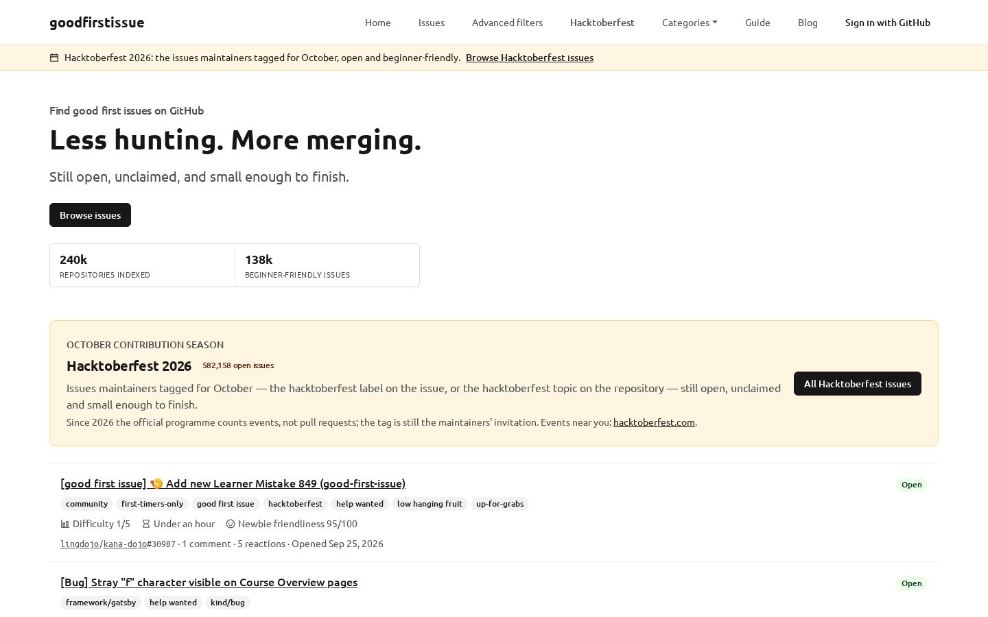 Good First Issue Homepage