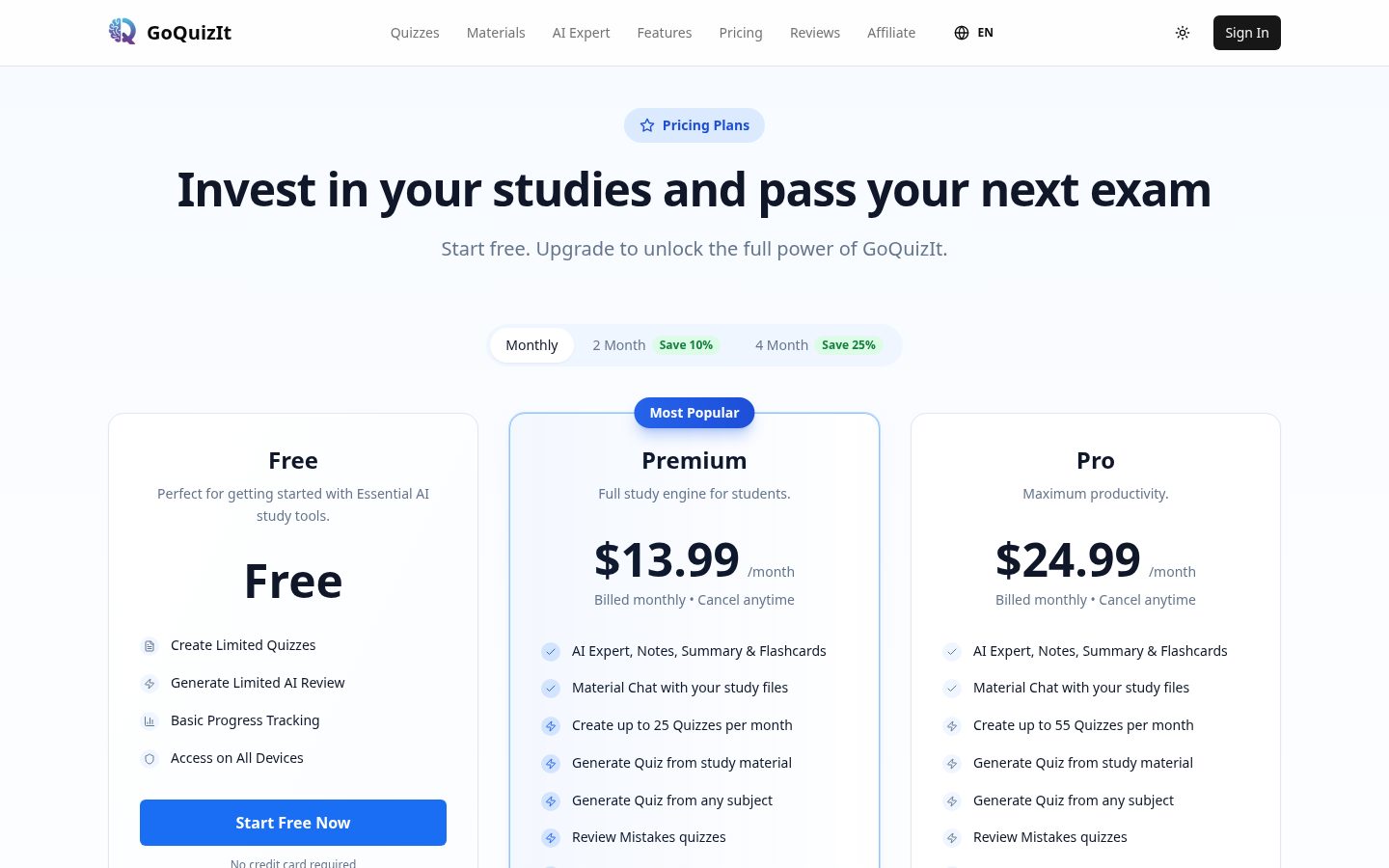 GoQuizIt Pricing
